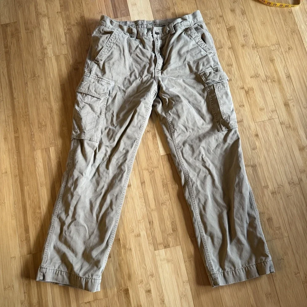Eddie Bauer Flannel Lined Cargo Pants Mens 35x32 Khaki Hiking Outdoor